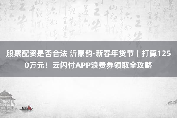 股票配资是否合法 沂蒙韵·新春年货节｜打算1250万元！云闪付APP浪费券领取全攻略