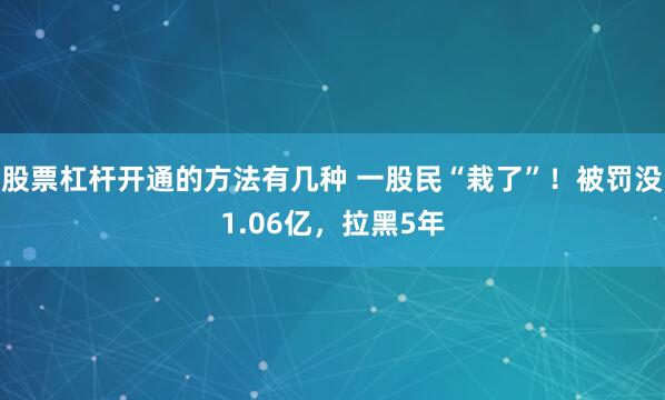 股票杠杆开通的方法有几种 一股民“栽了”！被罚没1.06亿，拉黑5年